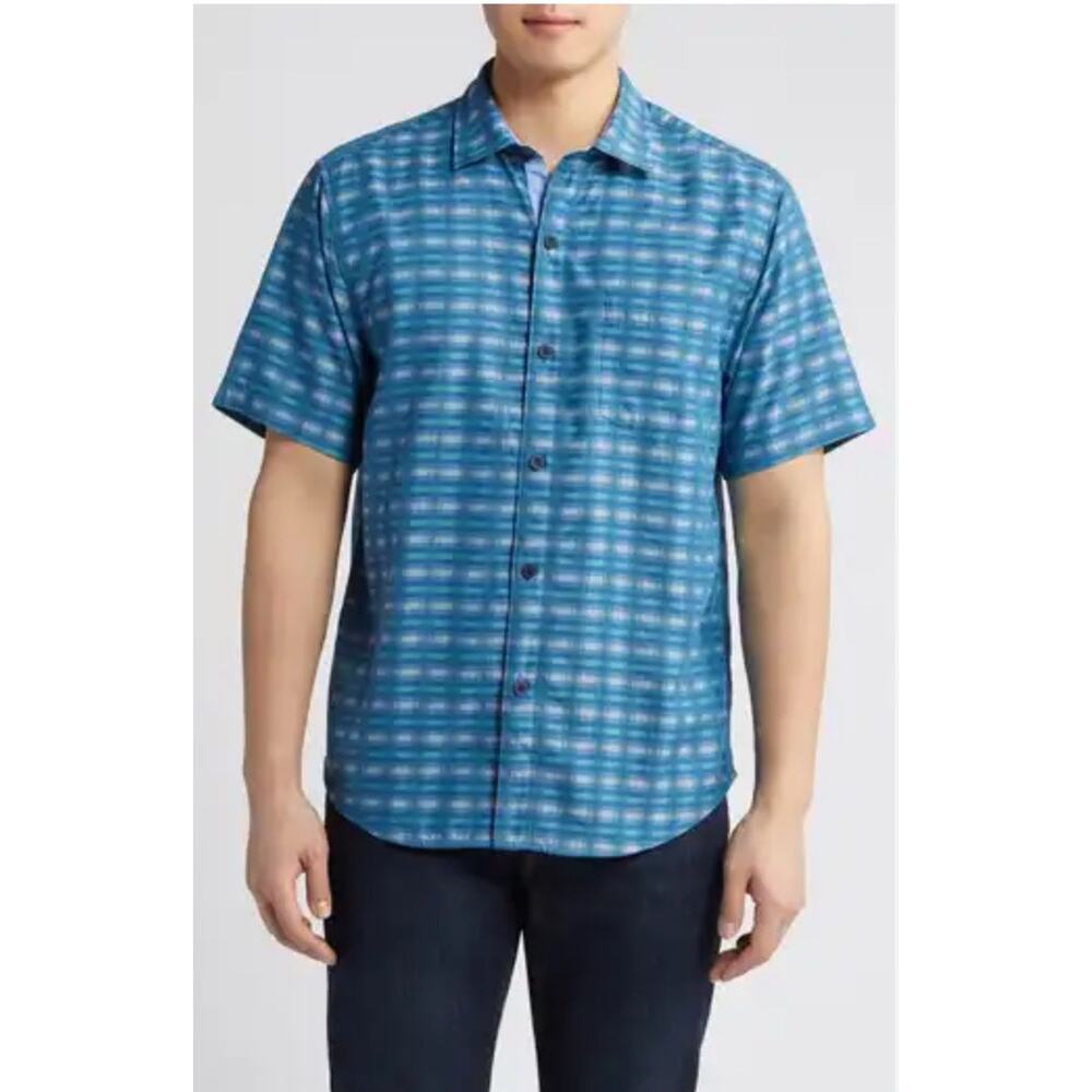 Tommy Bahama Bodega Dunes Tiles Short Sleeve Silk Button-Up Shirt Large New $128